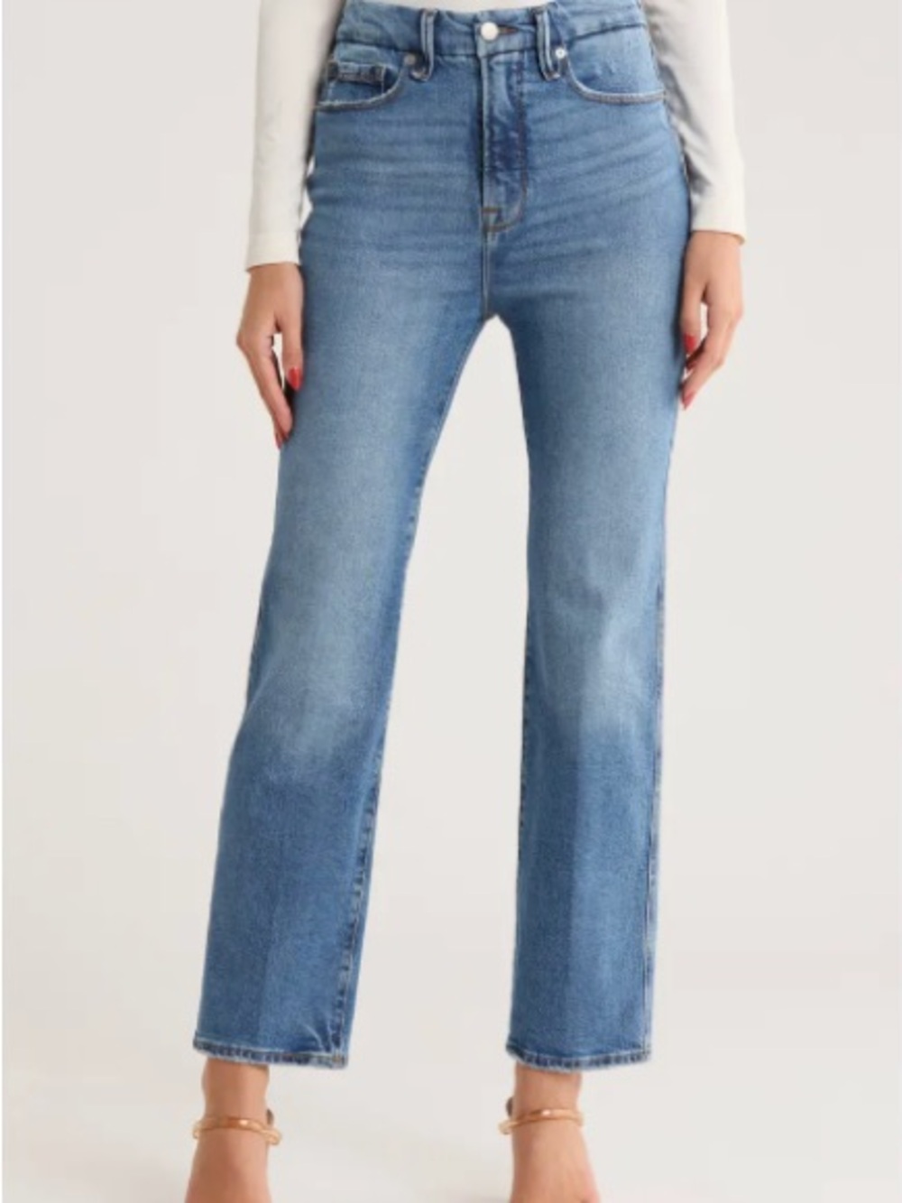 Good American Good Curve Straight High Rise Jeans Size 6/28 Light Wash